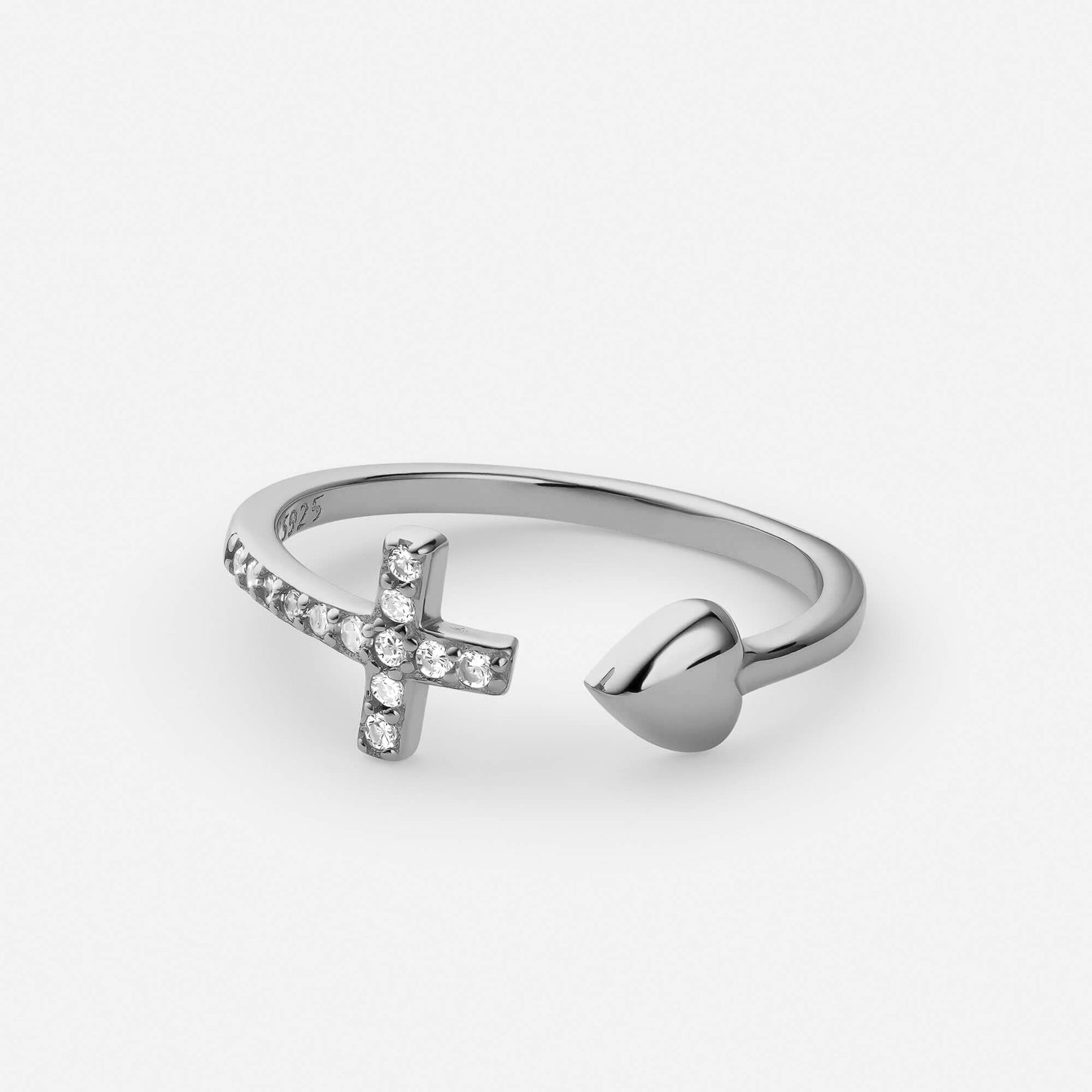 Heart-Shaped Cross Ring
